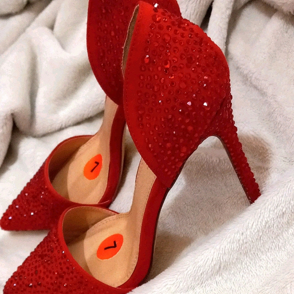 Red bedazzled heels
